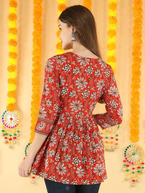 Red_Cotton_Blend_Top_For_Women
