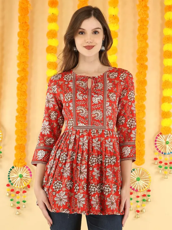 Red_Cotton_Blend_Top_For_Women
