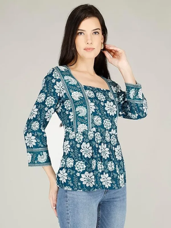 Blue_Cotton_Blend_Top_For_Women