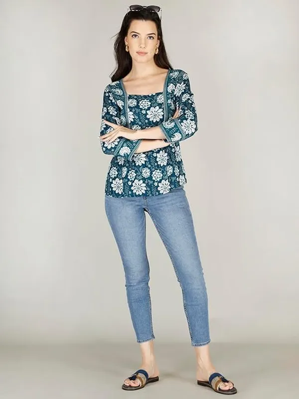 Blue_Cotton_Blend_Top_For_Women