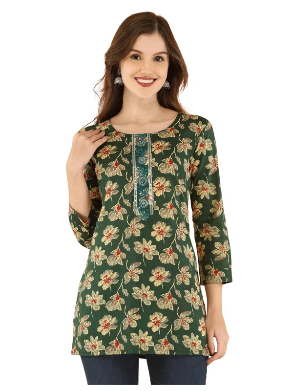Green_Cotton_Short_Kurti_For_Women