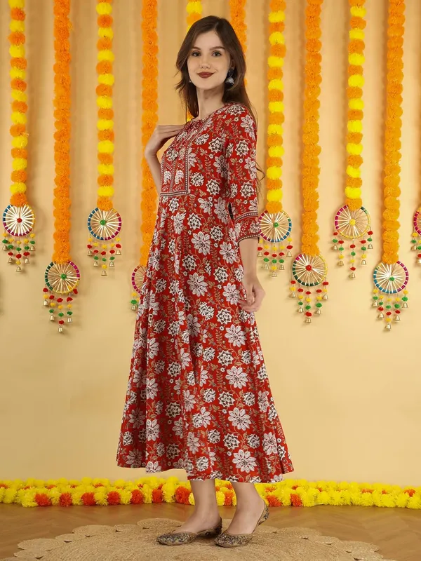 Red_Cotton_Anarkali_Kurti_For_Women