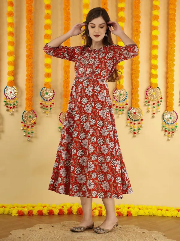 Red_Cotton_Anarkali_Kurti_For_Women