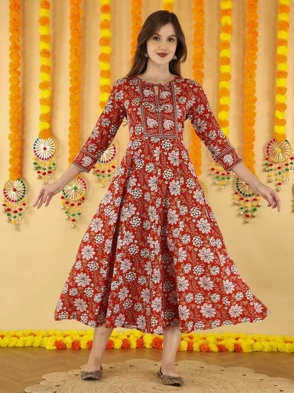 Red_Cotton_Anarkali_Kurti_For_Women