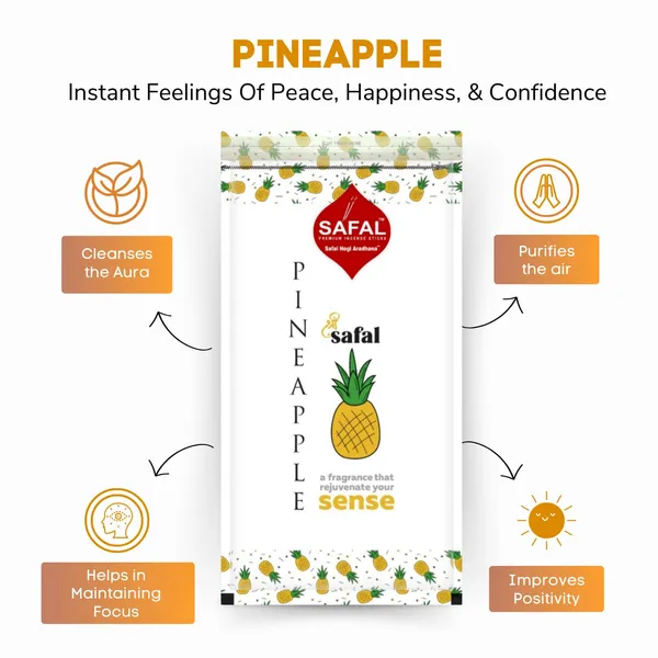 SAFAL_Pineapple_Handmade_Incense_Sticks_Pack_of_4_Natural_Fragrance_for_Puja_Meditation_Refreshing_Ambience_Incense_Sticks_for_Worship_Puja_Agarbatti_120_GMS_Pack_of_4x100