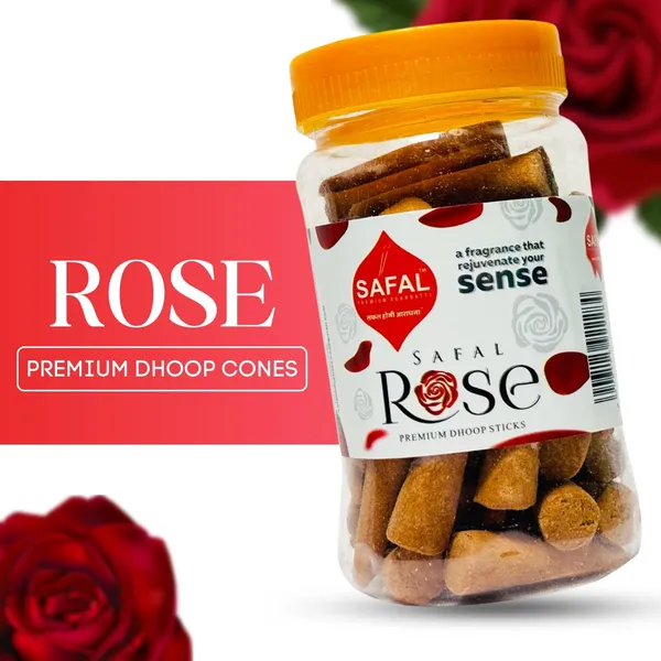 SAFAL_Cone_Dhoop_for_Pooja_210_Premium_Dhoop_Stick_Jar_Dhoopbatti_Long-Lasting_Aroma_for_Pooja_And_Meditation_Charcoal_Free_Incense_Sticks_Pack_of_6_Rose