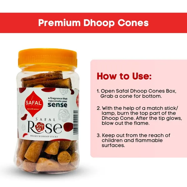 SAFAL_Cone_Dhoop_for_Pooja_210_Premium_Dhoop_Stick_Jar_Dhoopbatti_Long-Lasting_Aroma_for_Pooja_And_Meditation_Charcoal_Free_Incense_Sticks_Pack_of_6_Rose