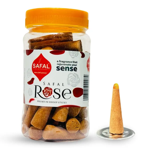 SAFAL_Cone_Dhoop_for_Pooja_210_Premium_Dhoop_Stick_Jar_Dhoopbatti_Long-Lasting_Aroma_for_Pooja_And_Meditation_Charcoal_Free_Incense_Sticks_Pack_of_6_Rose