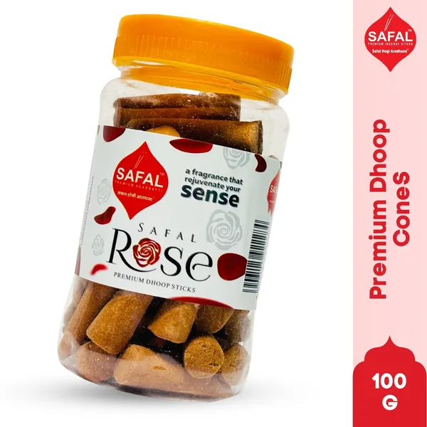 SAFAL_Cone_Dhoop_for_Pooja_210_Premium_Dhoop_Stick_Jar_Dhoopbatti_Long-Lasting_Aroma_for_Pooja_And_Meditation_Charcoal_Free_Incense_Sticks_Pack_of_6_Rose