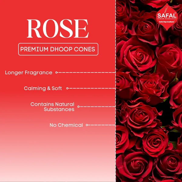 SAFAL_Cone_Dhoop_for_Pooja_210_Premium_Dhoop_Stick_Jar_Dhoopbatti_Long-Lasting_Aroma_for_Pooja_And_Meditation_Charcoal_Free_Incense_Sticks_Pack_of_6_Rose