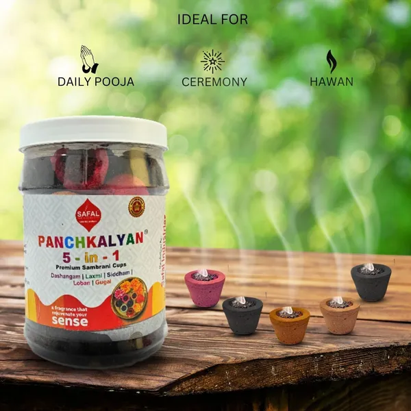 SAFAL_Panchkalyan_Sambrani_Dhoop_Cups_for_Pooja_36_Cups_Havan_Cups_for_Pooja_5_IN1_Sambrani_Cups_Dashanfam_Laxmi_Sidham_Loban_Gugal_Natural_Ingredients_Dhoop_Cones_pack_of_2