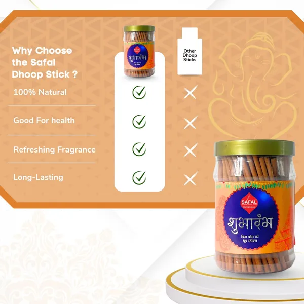 SAFAL_Dhoop_Stick__400g_Jar_Non-Irritating_And_Calming_Aroma_Non_Toxic_And_Charcoal-Free_Natural_Smooth_And_Long-Lasting_Fragrance_for_Daily_Puja_Bambooless_Dry_Dhup_Batti_Subharambh_Pack_of_2