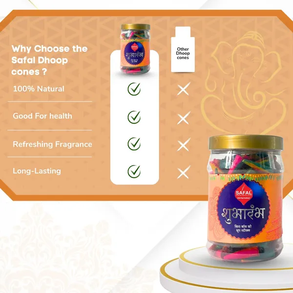 SAFAL_Charcoal-Free_Incense_Dhoop_Cones__400g_Jar_Non-Irritating_And_Calming_Aroma_Natural_Smooth_And_Long-Lasting_Fragrance_for_Daily_Puja_Bambooless_Dry_Dhup_Batti_Subharambh_Pack_of_2