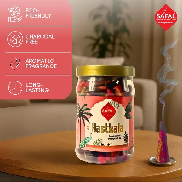 SAFAL_Charcoal-Free_Incense_Dhoop_Cones__400g_Jar_Non-Irritating_And_Calming_Aroma_Natural_Smooth_And_Long-Lasting_Fragrance_for_Daily_Puja_Bambooless_Dry_Dhup_Batti_Hastkala_Pack_of_2