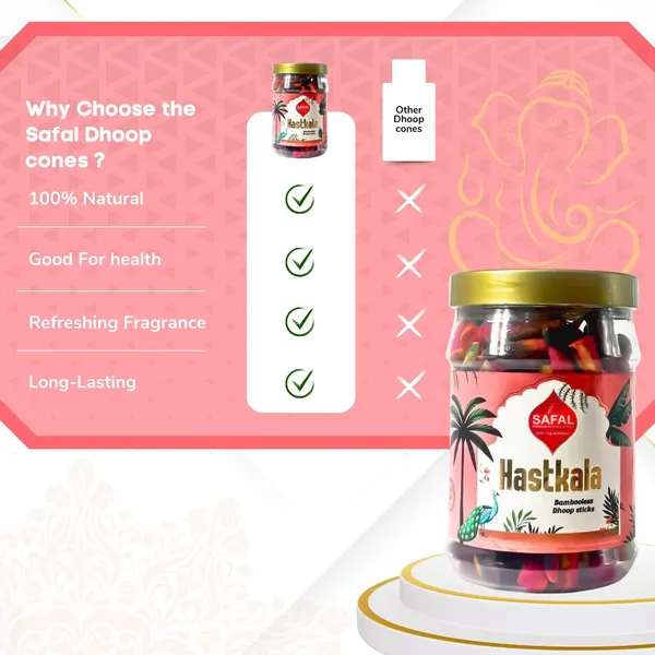 SAFAL_Charcoal-Free_Incense_Dhoop_Cones__400g_Jar_Non-Irritating_And_Calming_Aroma_Natural_Smooth_And_Long-Lasting_Fragrance_for_Daily_Puja_Bambooless_Dry_Dhup_Batti_Hastkala_Pack_of_2