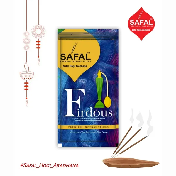 SAFAL_Incense_Sticks_Pack_of_5_Natural_Fragrance_for_Pooja_Meditation_And_Rituals_400_Sticks120_gram_Handmade_Agarbatti_with_Long-Lasting_Aroma_Soothing_And_Relaxing_Scent_Firdous