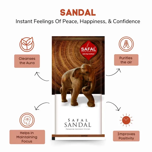 SAFAL_Incense_Sticks_Pack_of_5_Natural_Fragrance_for_Pooja_Meditation_And_Rituals_400_Sticks120_gram_Handmade_Agarbatti_with_Long-Lasting_Aroma_Soothing_And_Relaxing_Scent_Sandal