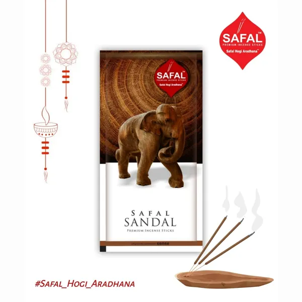 SAFAL_Incense_Sticks_Pack_of_5_Natural_Fragrance_for_Pooja_Meditation_And_Rituals_400_Sticks120_gram_Handmade_Agarbatti_with_Long-Lasting_Aroma_Soothing_And_Relaxing_Scent_Sandal