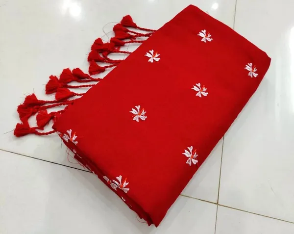 Red_Pure_Cotton_Handloom_Embroidered_Saree_For_Women