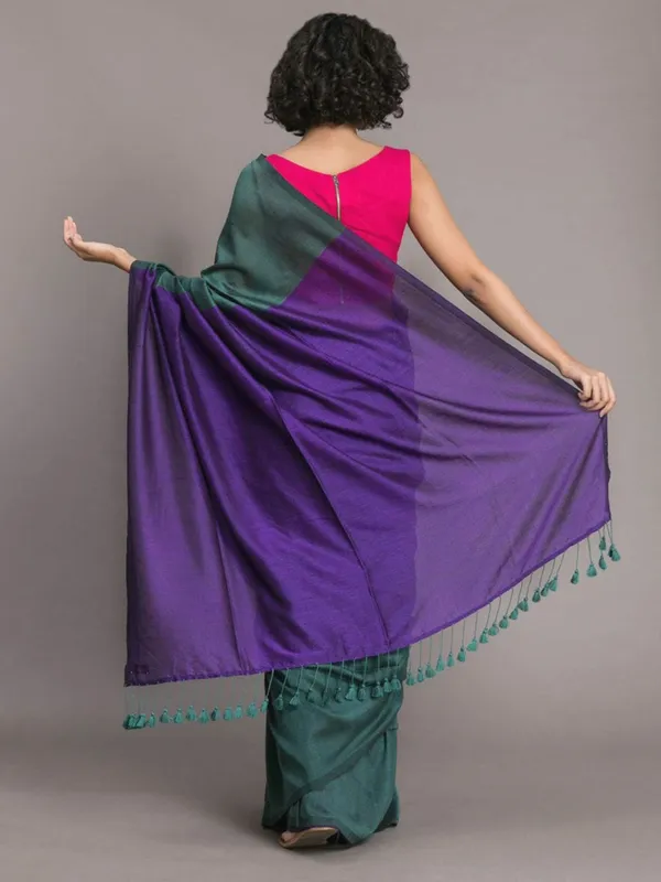 Green_&_Purple_Cotton_Blend_Handloom_Solid/Plain_Saree_For_Women