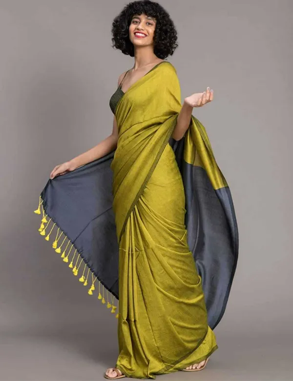 Gold_&_Grey_Cotton_Blend_Handloom_Solid/Plain_Saree_For_Women
