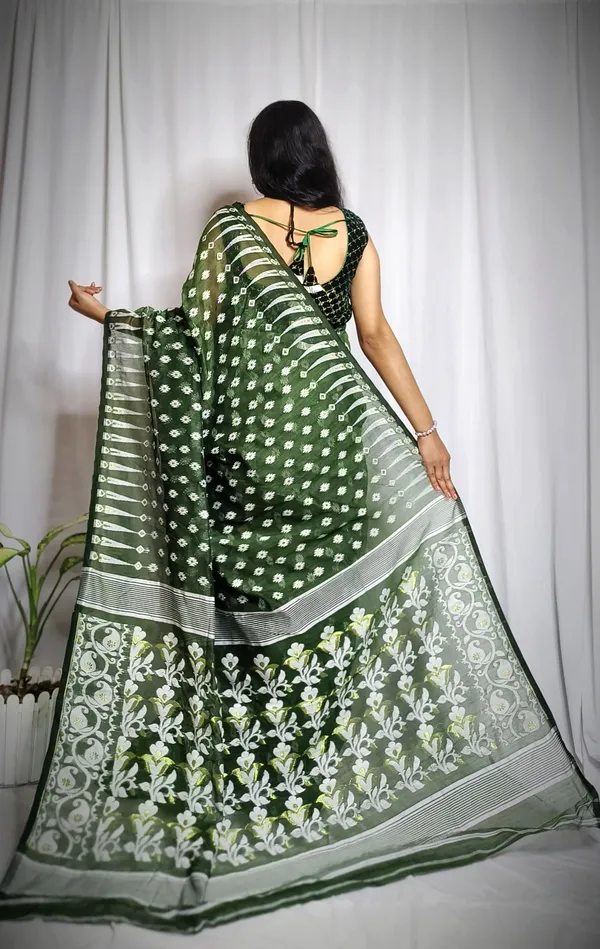 Mehandi_Pure_Cotton_Tant_Self_Design_Saree_For_Women