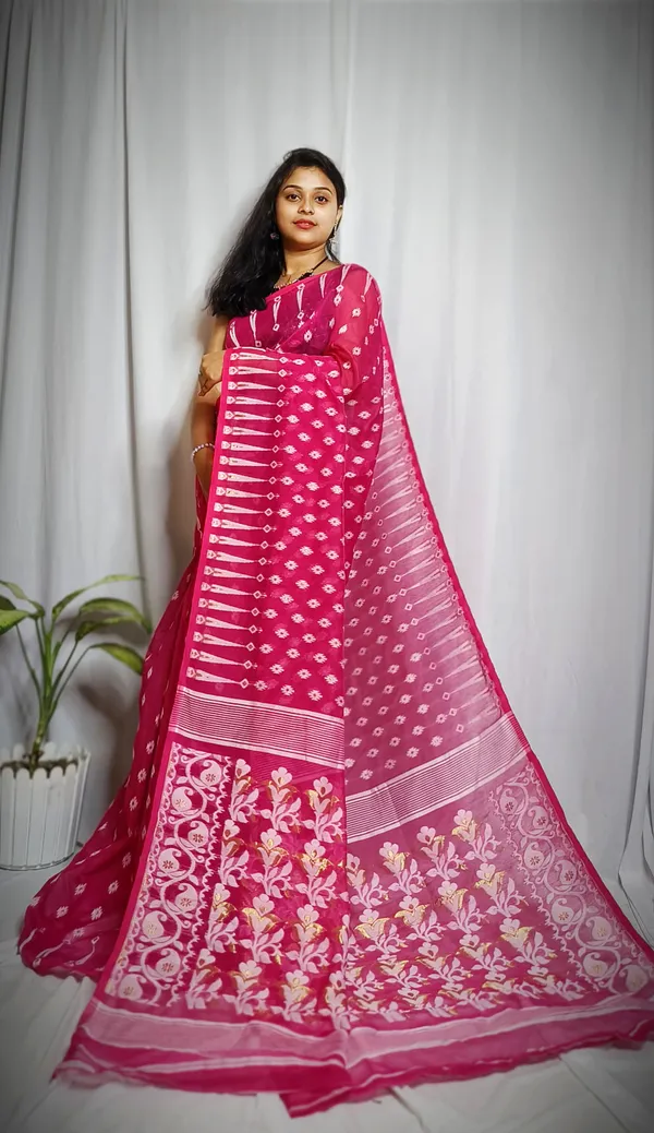Pink_Pure_Cotton_Tant_Self_Design_Saree_For_Women