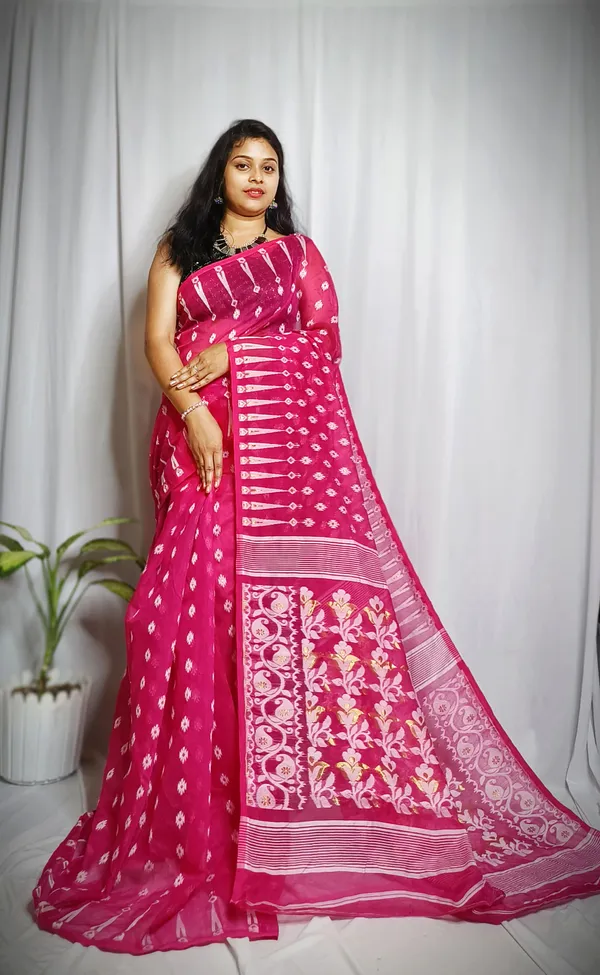 Pink_Pure_Cotton_Tant_Self_Design_Saree_For_Women
