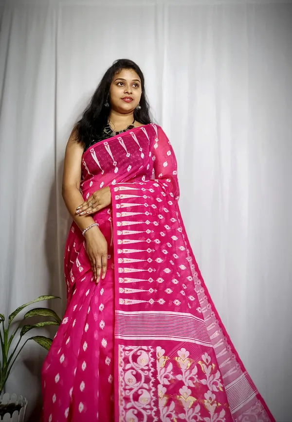 Pink_Pure_Cotton_Tant_Self_Design_Saree_For_Women