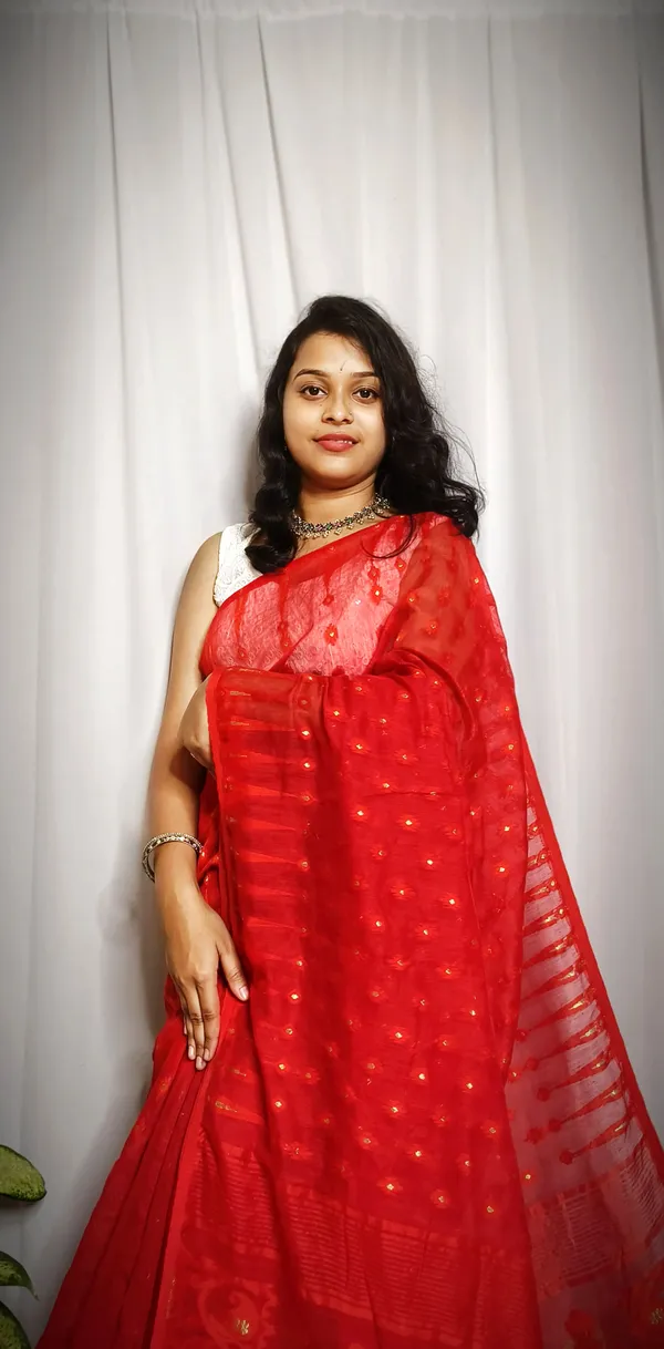 Red_Pure_Cotton_Tant_Self_Design_Saree_For_Women