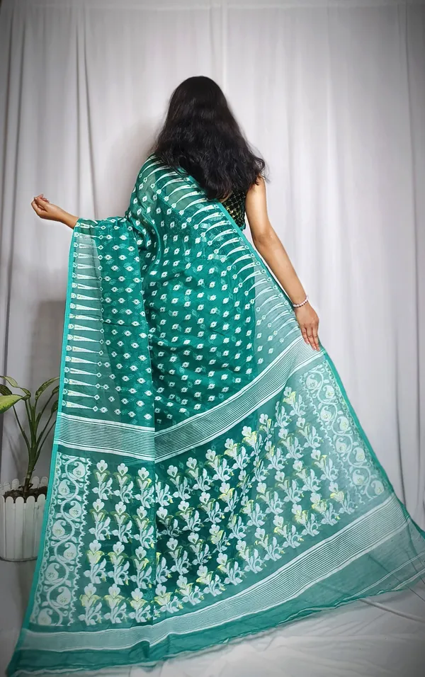 Teal_Pure_Cotton_Tant_Self_Design_Saree_For_Women
