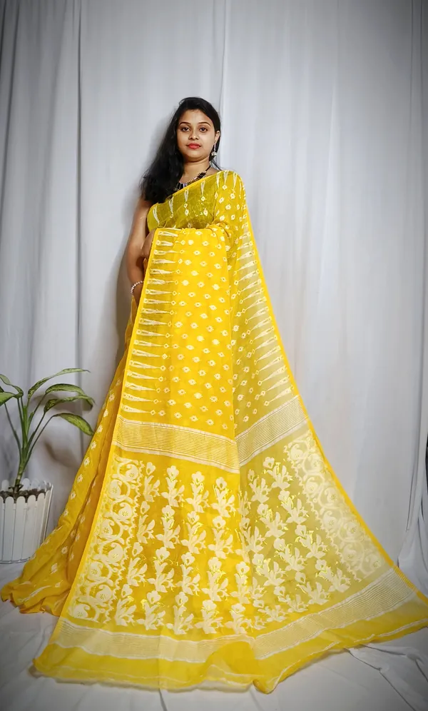 Yellow_Pure_Cotton_Tant_Self_Design_Saree_For_Women