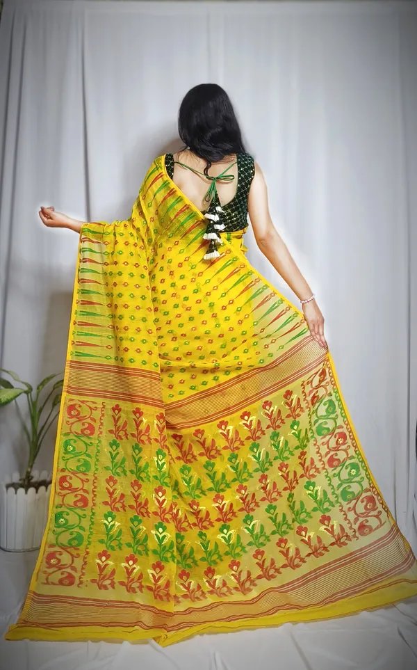 Yellow_&_Red_Pure_Cotton_Tant_Self_Design_Saree_For_Women