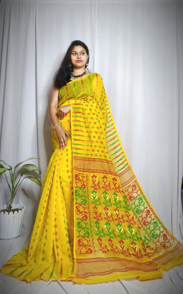 Yellow_&_Red_Pure_Cotton_Tant_Self_Design_Saree_For_Women