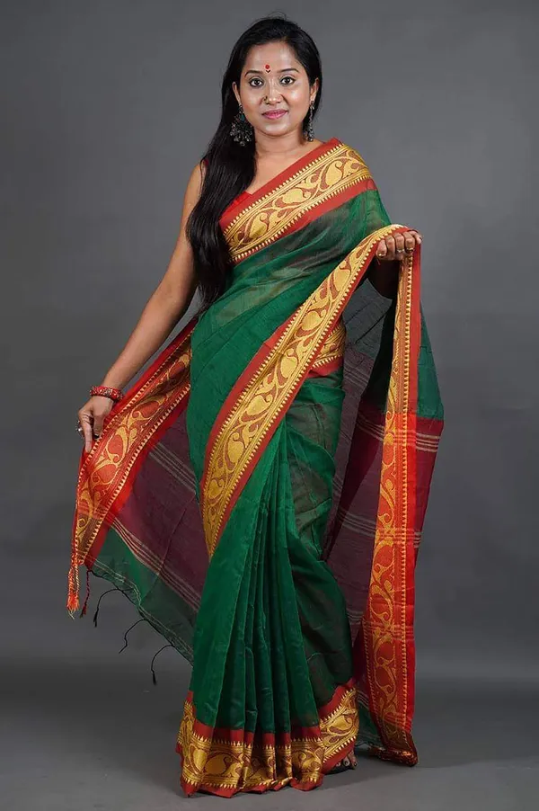 Dark_Green_Cotton_Silk_Handloom_Woven_Saree_For_Women
