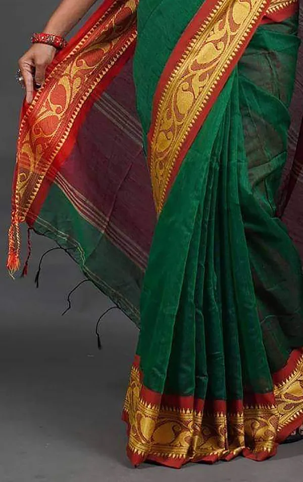 Dark_Green_Cotton_Silk_Handloom_Woven_Saree_For_Women
