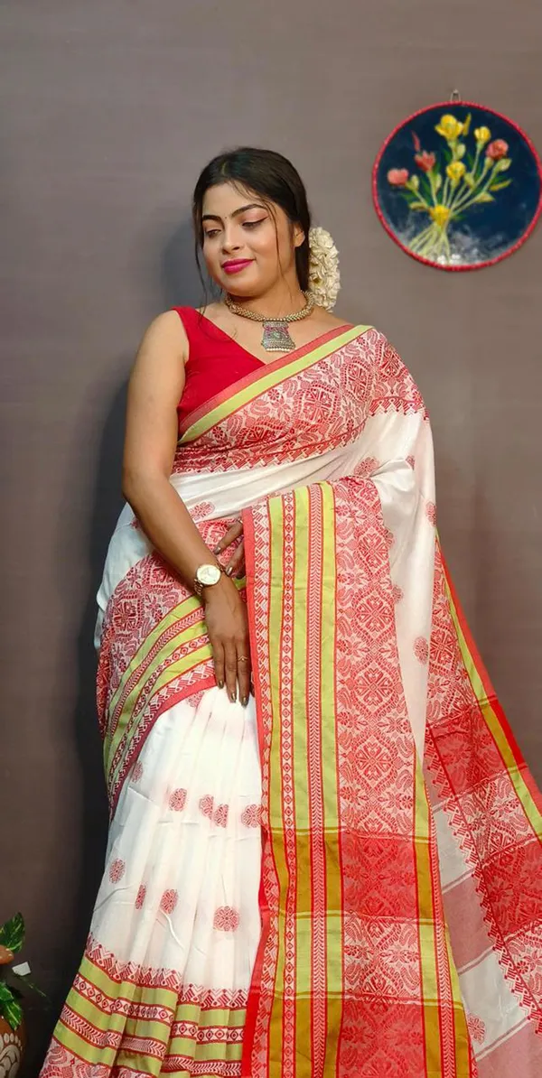 Red_&_White_Pure_Cotton_Berhampuri_Woven_Saree_For_Women