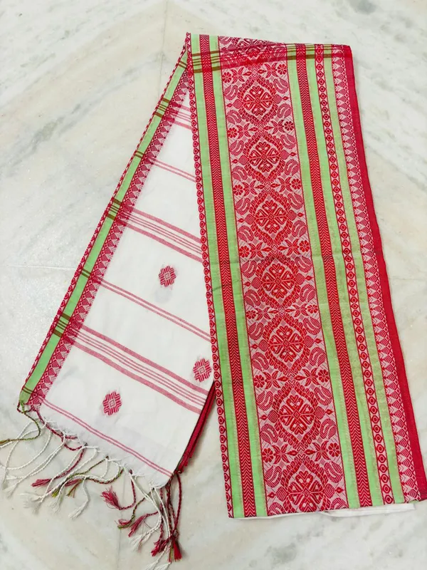 Red_&_White_Pure_Cotton_Berhampuri_Woven_Saree_For_Women