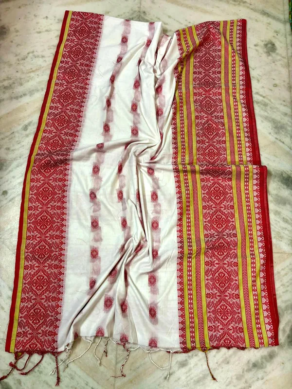 Red_&_White_Pure_Cotton_Berhampuri_Woven_Saree_For_Women