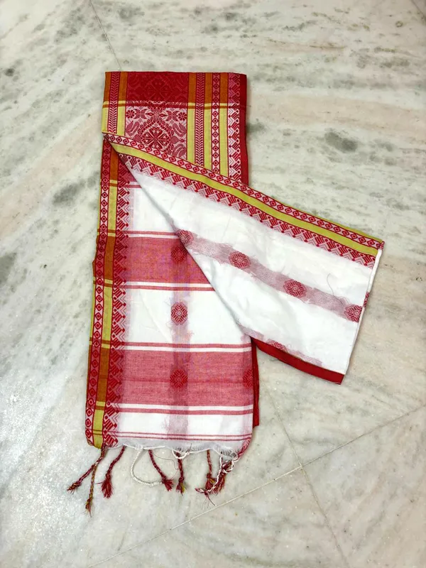 Red_&_White_Pure_Cotton_Berhampuri_Woven_Saree_For_Women