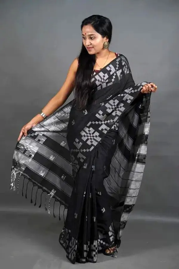 Black_Pure_Cotton_Handloom_Woven_Saree_For_Women