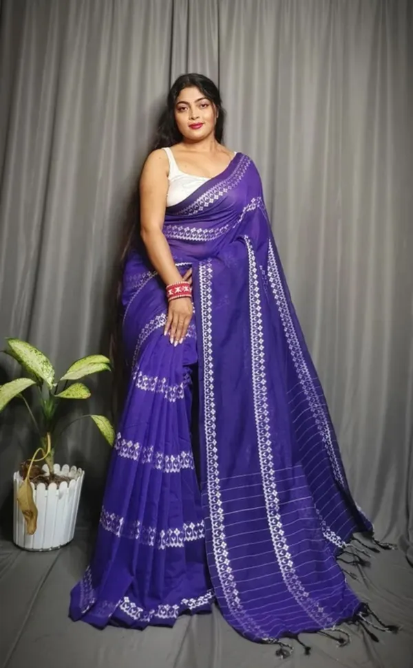 Purple_Pure_Cotton_Handloom_Embroidered_&_Woven_&_Geometric_Print_&_Self_Design_&_Solid/Plain_Saree_For_Women
