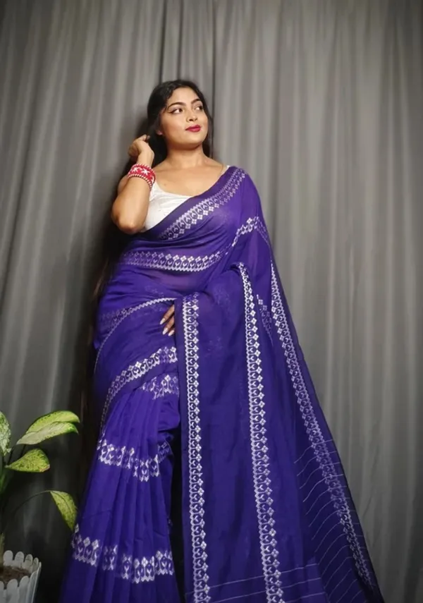 Purple_Pure_Cotton_Handloom_Embroidered_&_Woven_&_Geometric_Print_&_Self_Design_&_Solid/Plain_Saree_For_Women