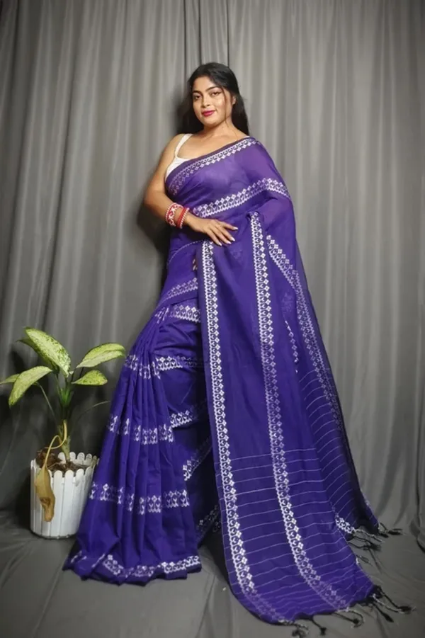 Purple_Pure_Cotton_Handloom_Embroidered_&_Woven_&_Geometric_Print_&_Self_Design_&_Solid/Plain_Saree_For_Women