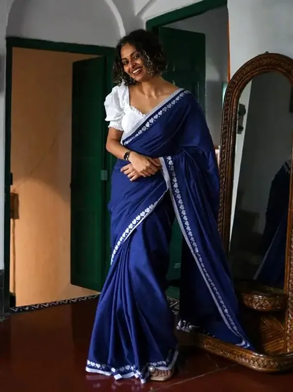 Blue_Cotton_Silk_Handloom_Solid/Plain_Saree_For_Women