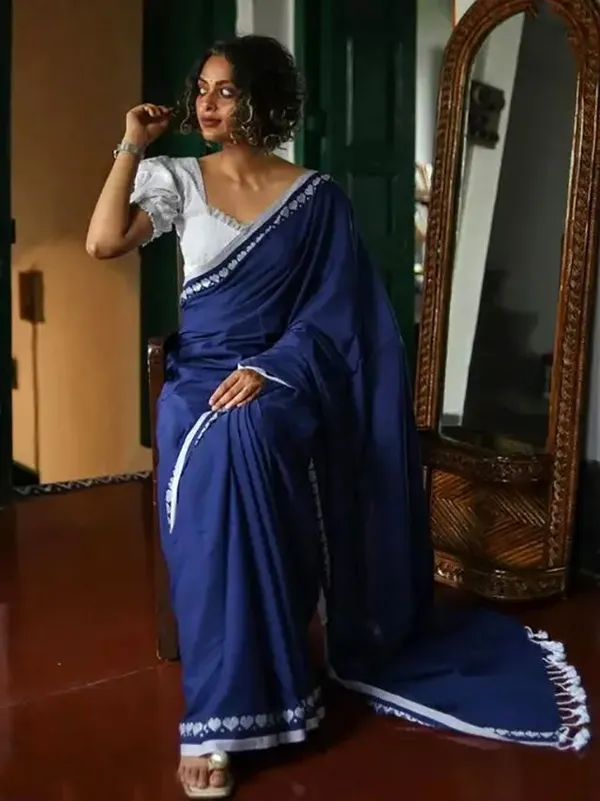 Blue_Cotton_Silk_Handloom_Solid/Plain_Saree_For_Women