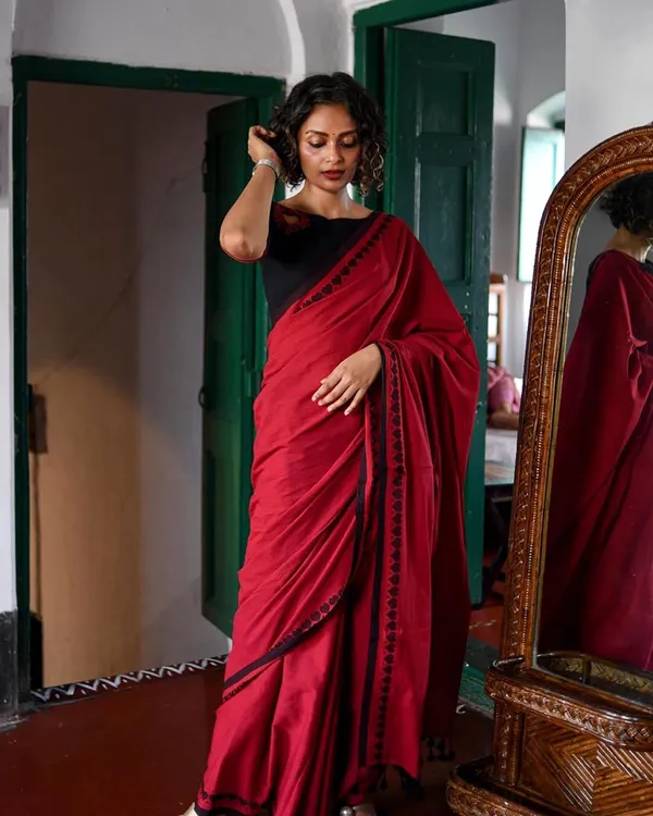 Red_Cotton_Silk_Handloom_Solid/Plain_Saree_For_Women