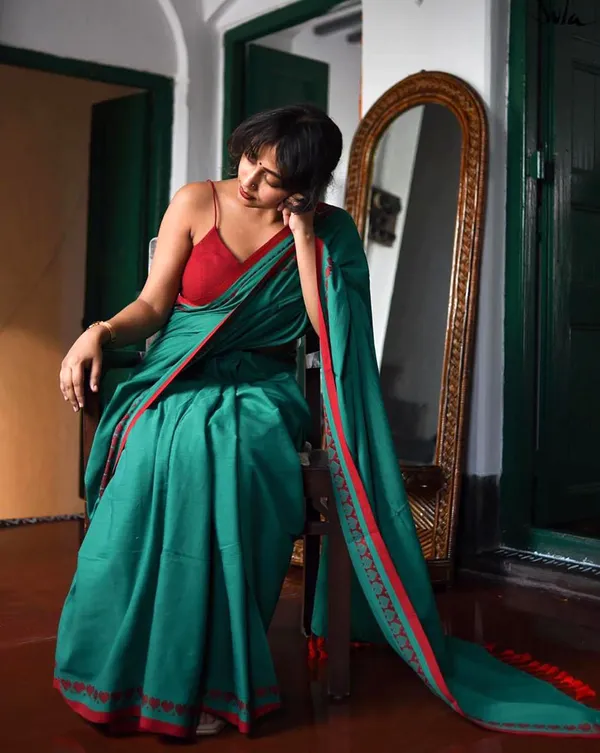 Teal_Green_Cotton_Silk_Handloom_Solid/Plain_Saree_For_Women