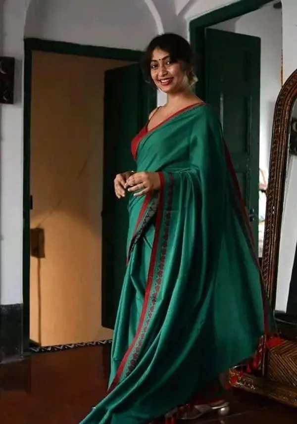 Teal_Green_Cotton_Silk_Handloom_Solid/Plain_Saree_For_Women