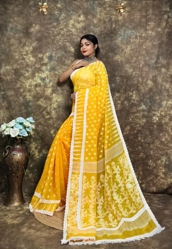 Yellow_Cotton_Silk_Jamdani_Woven_Saree_For_Women